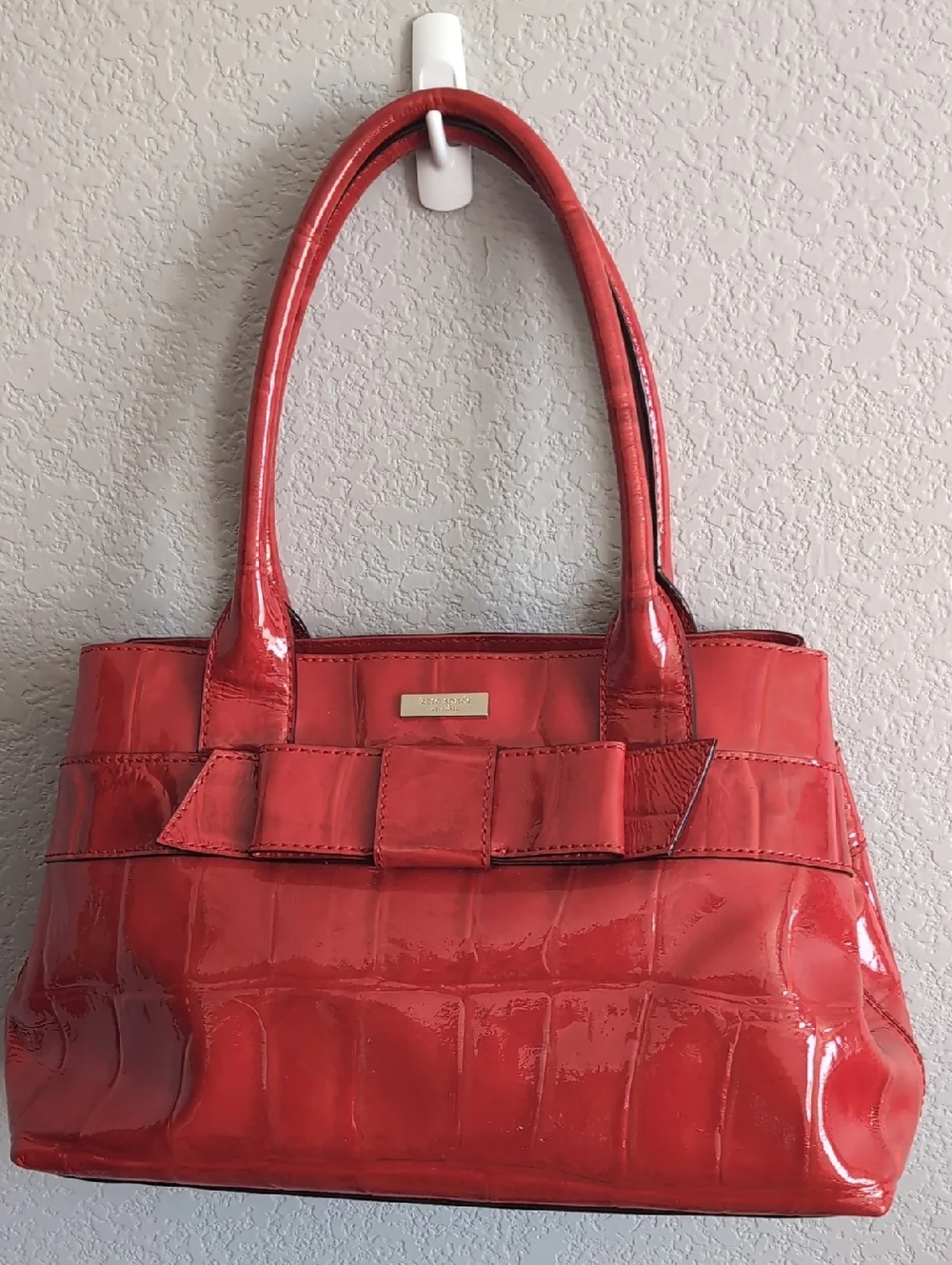 Kate Spade Red Croc Patent Leather Tote Bag with Bow